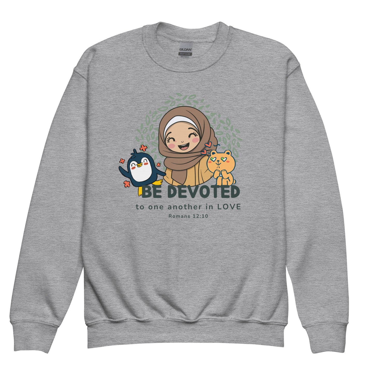 Be Devoted to One Another,  Romans 12:10,  Youth crewneck sweatshirt