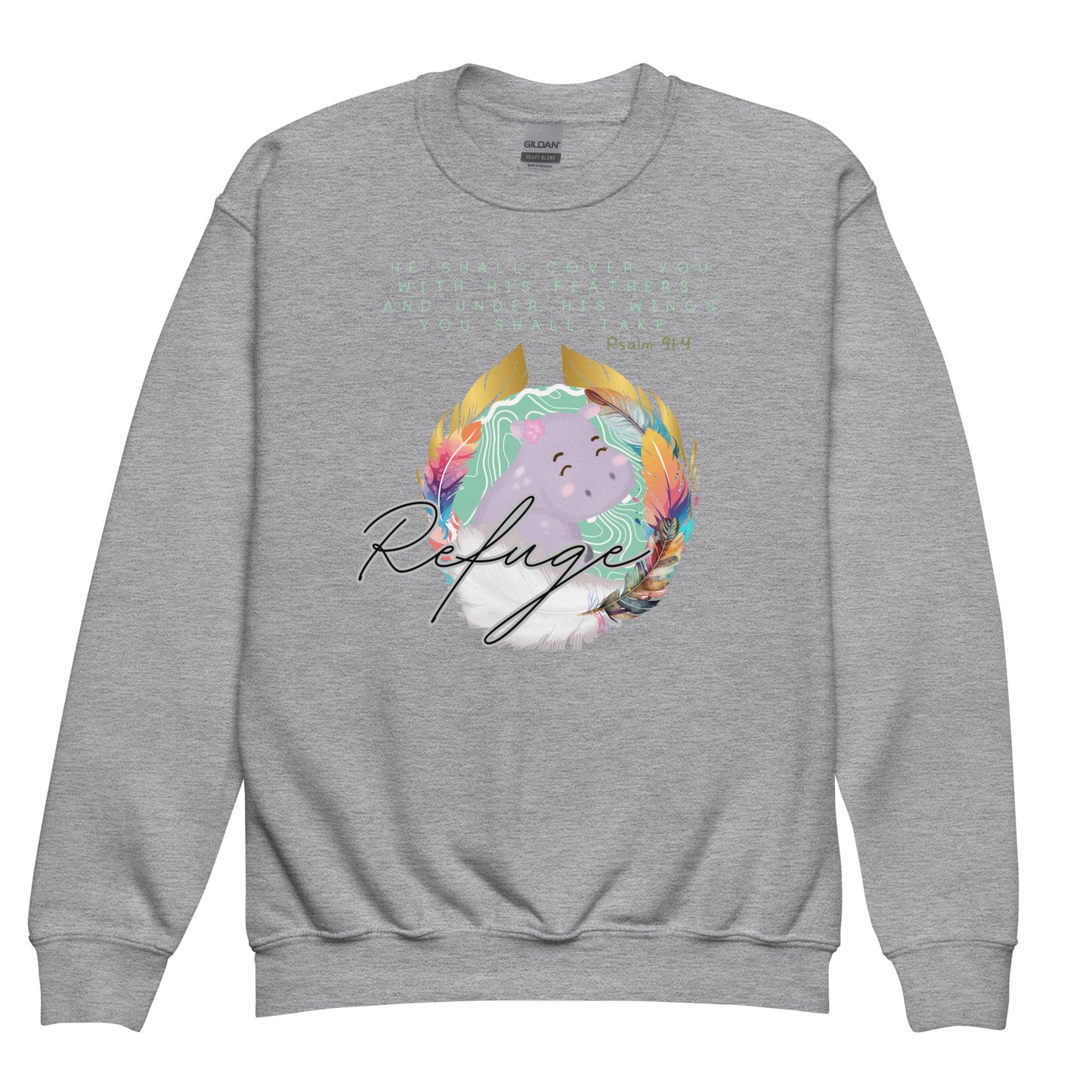 Refuge, Psalm 91:4, Youth crewneck sweatshirt