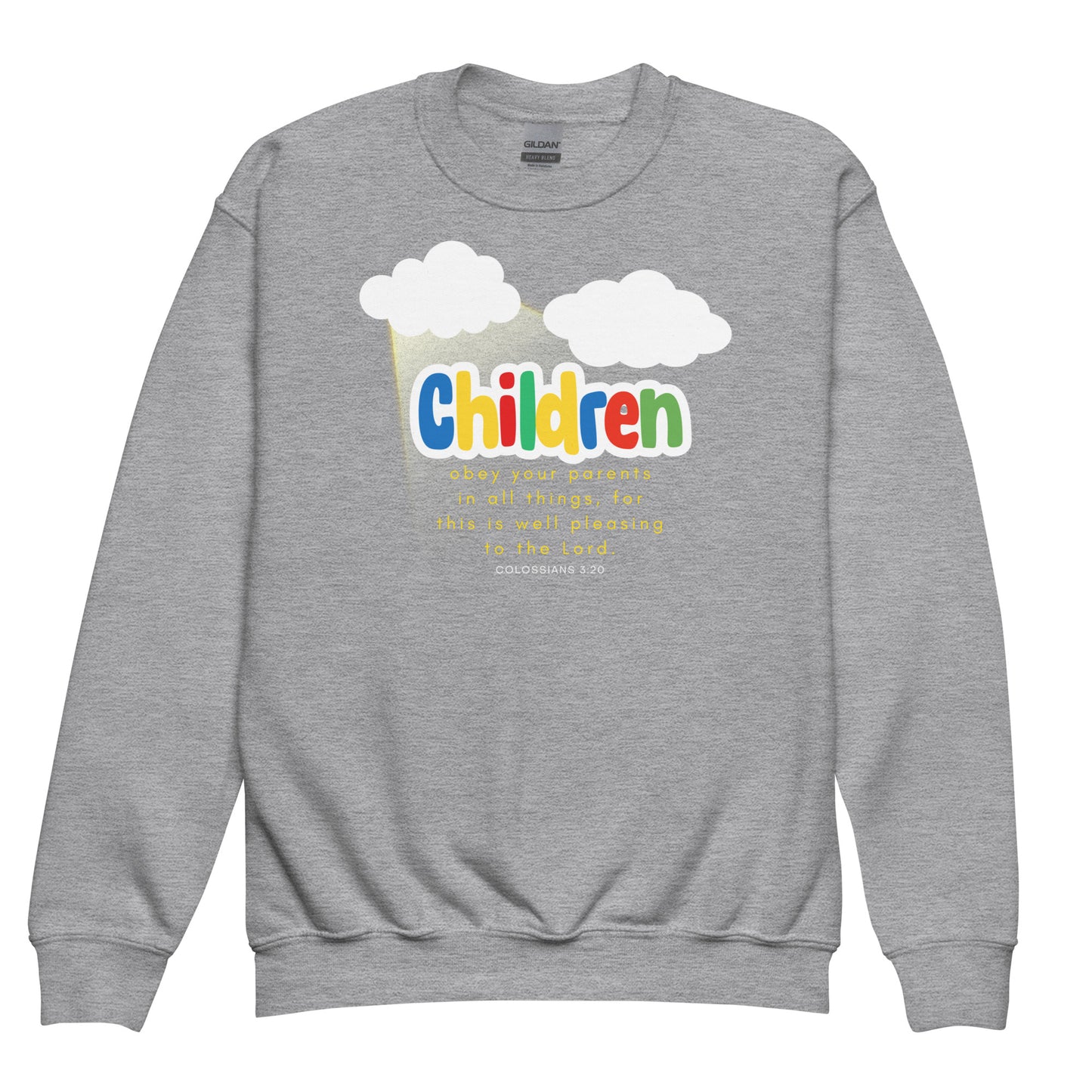 Children, obey your parents in all things, Colossians 3:20, Youth crewneck sweatshirt