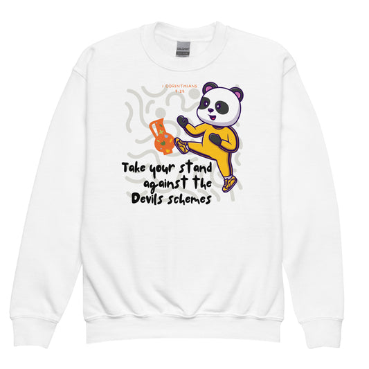 Take Your Stand Against the Devil's Schemes, Ephesians 6:11,  Youth crewneck sweatshirt