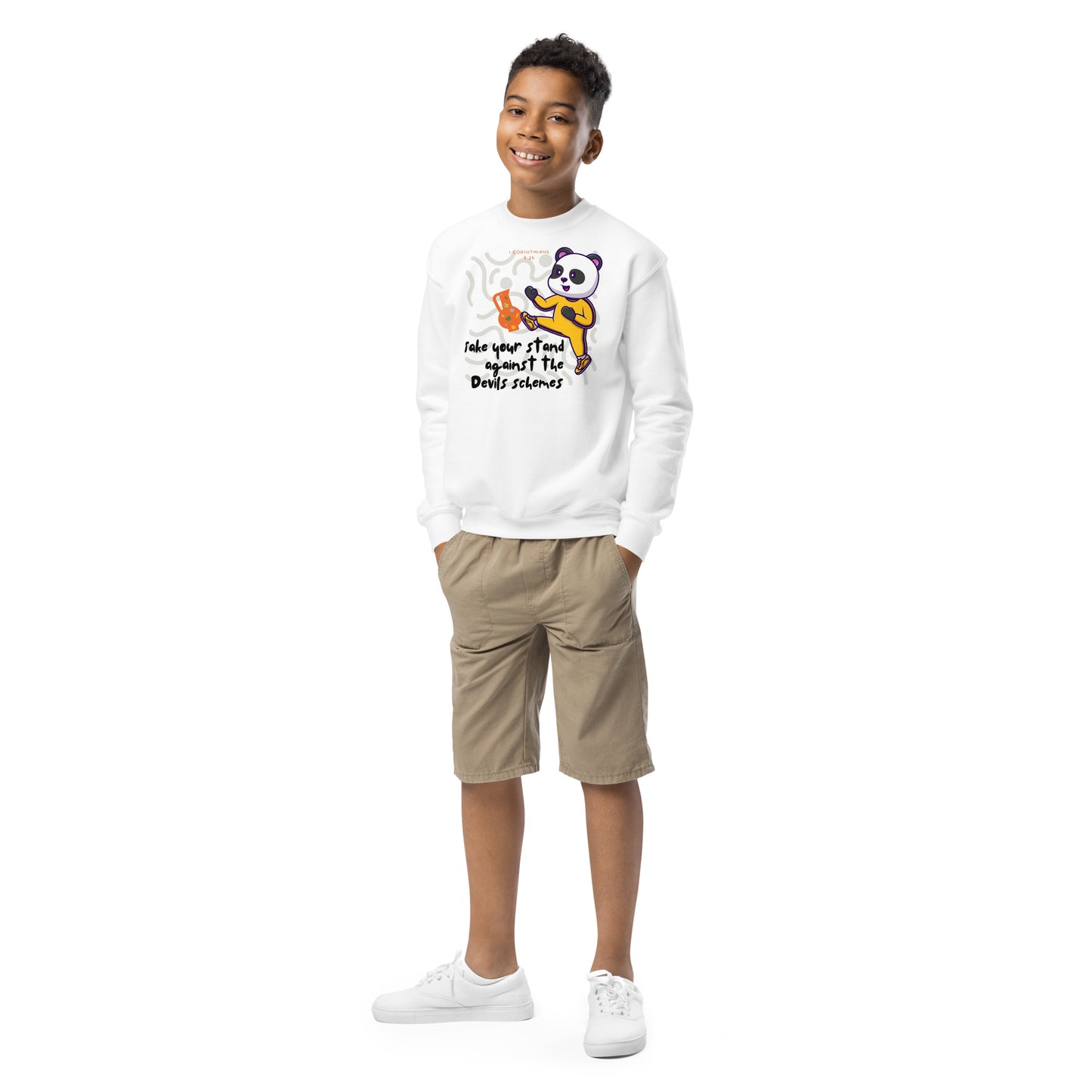 Take Your Stand Against the Devil's Schemes, Ephesians 6:11,  Youth crewneck sweatshirt