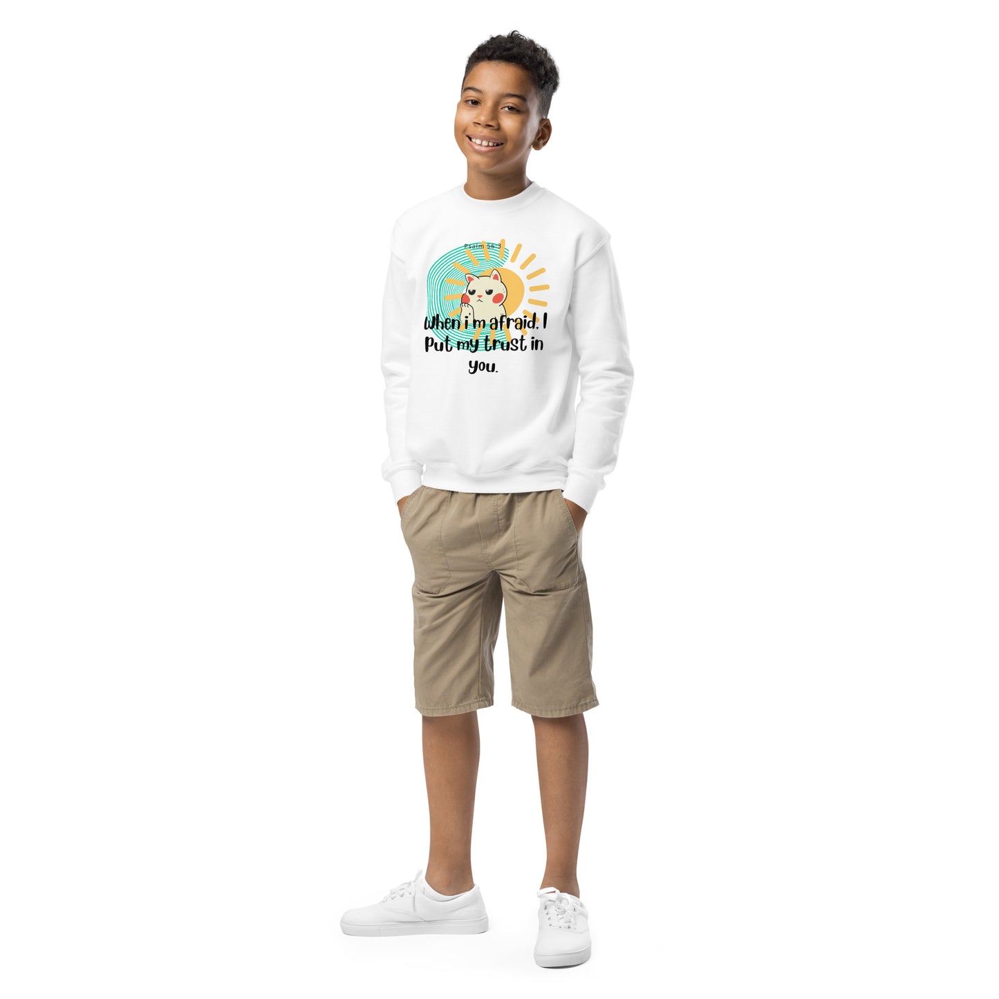 When I'm Afraid, I Put My Trust in You,  Psalm 56:3, Youth crewneck sweatshirt