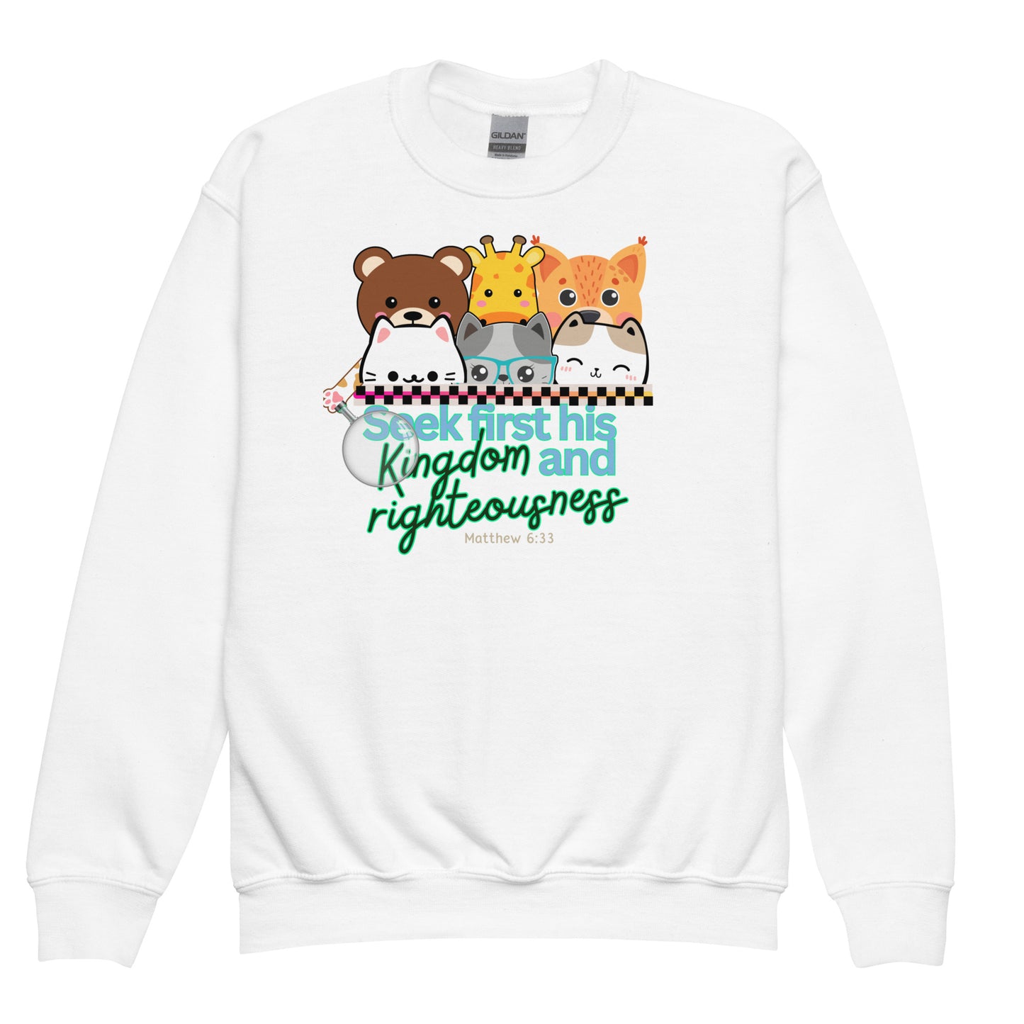 Seek First His Kingdom and Righteousness, Matthew 6:33, Youth crewneck sweatshirt