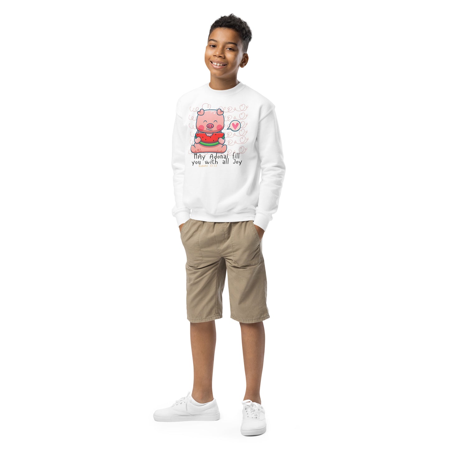 May Adonai Fill You with All Joy, Romans 15:13, Youth crewneck sweatshirt