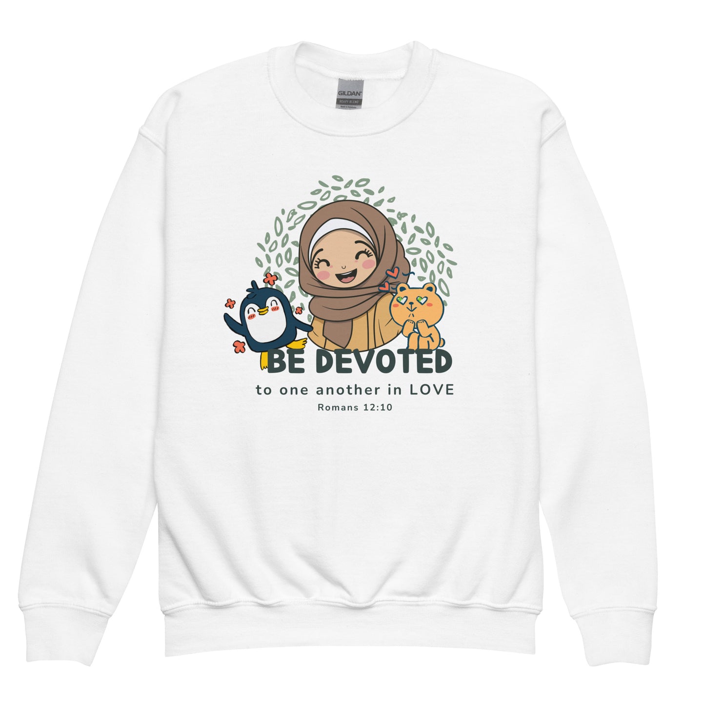 Be Devoted to One Another,  Romans 12:10,  Youth crewneck sweatshirt