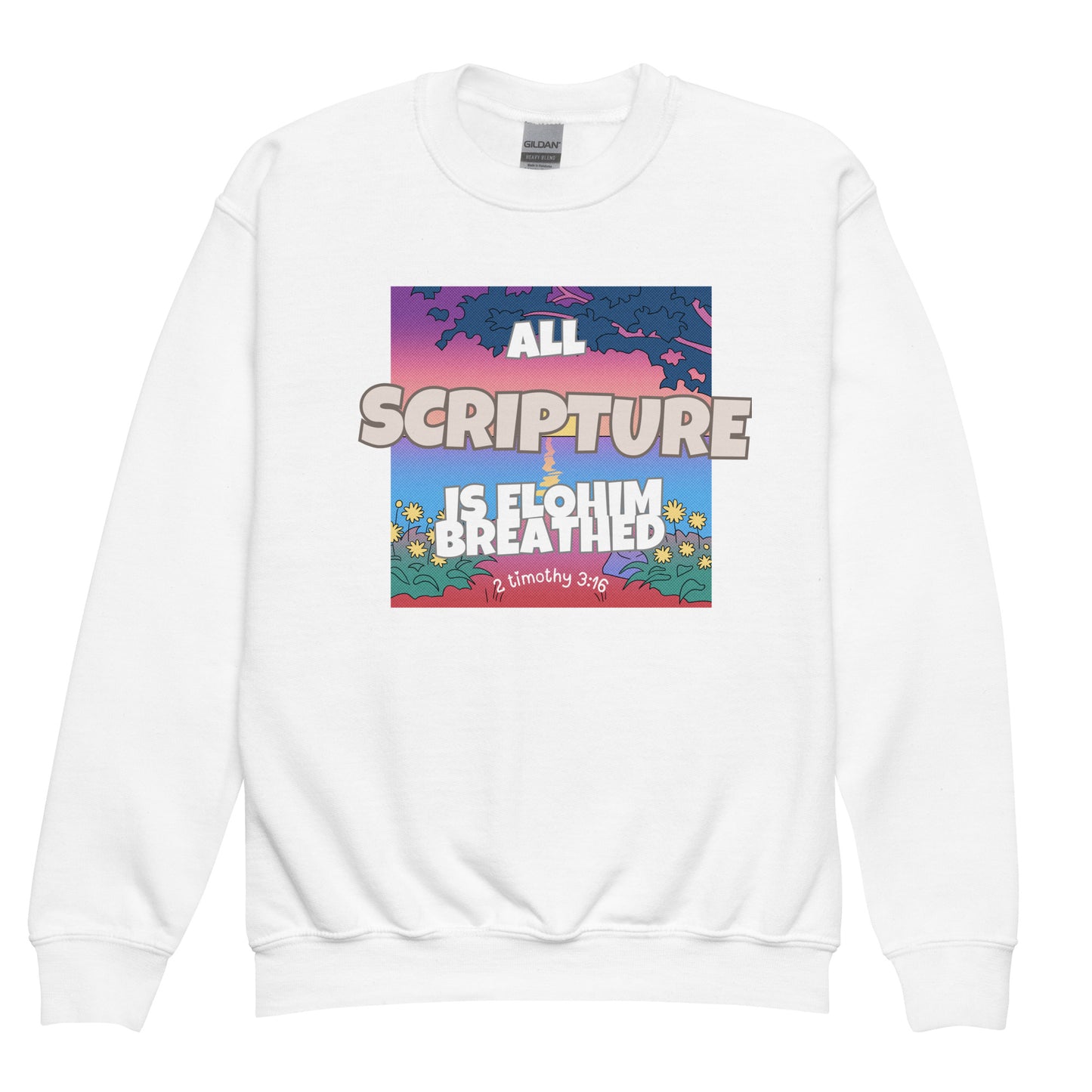 All Scripture is given by inspiration of Elohim, 2 Timothy 3:16, Youth crewneck sweatshirt