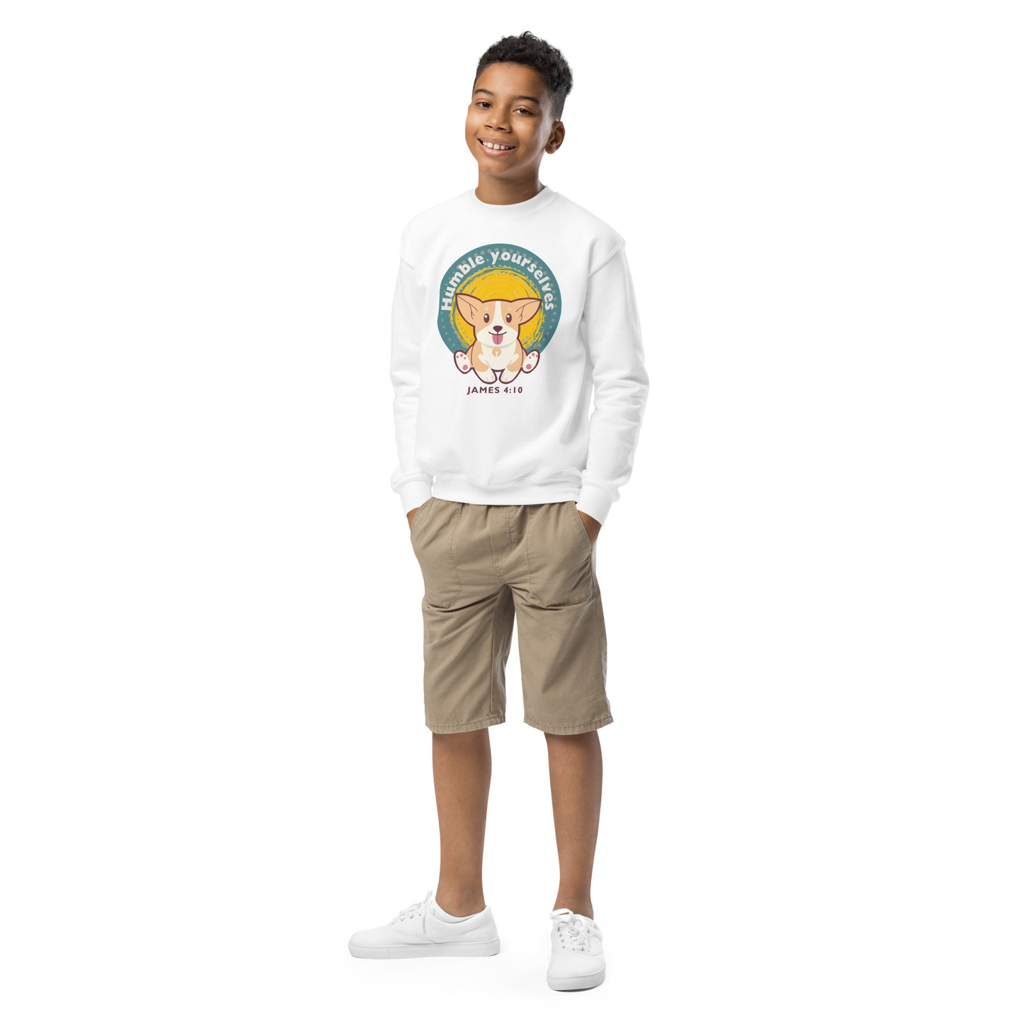 Humble yourselves in the sight of the Lord, and he shall lift you up", James 4:10, Youth crewneck sweatshirt