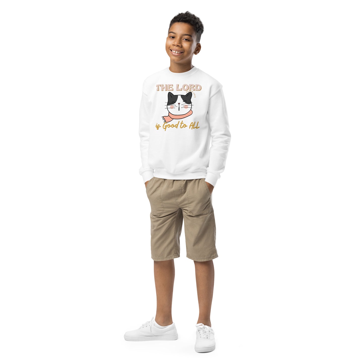 The Lord is Good to All", Psalm 145:9, Youth crewneck sweatshirt