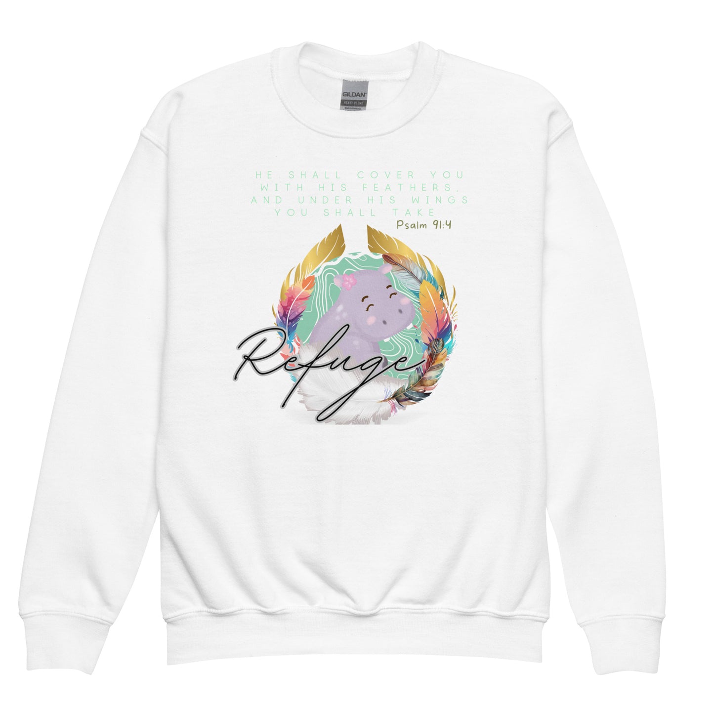 Refuge, Psalm 91:4, Youth crewneck sweatshirt