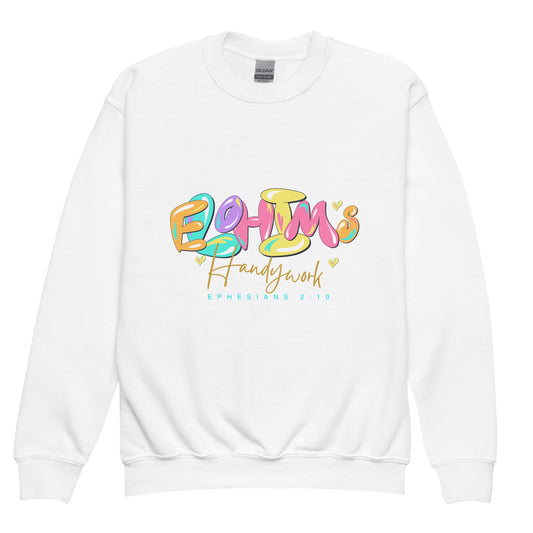 Elohim’s Handy Work, Ephesians 2:10 , Youth crewneck sweatshirt