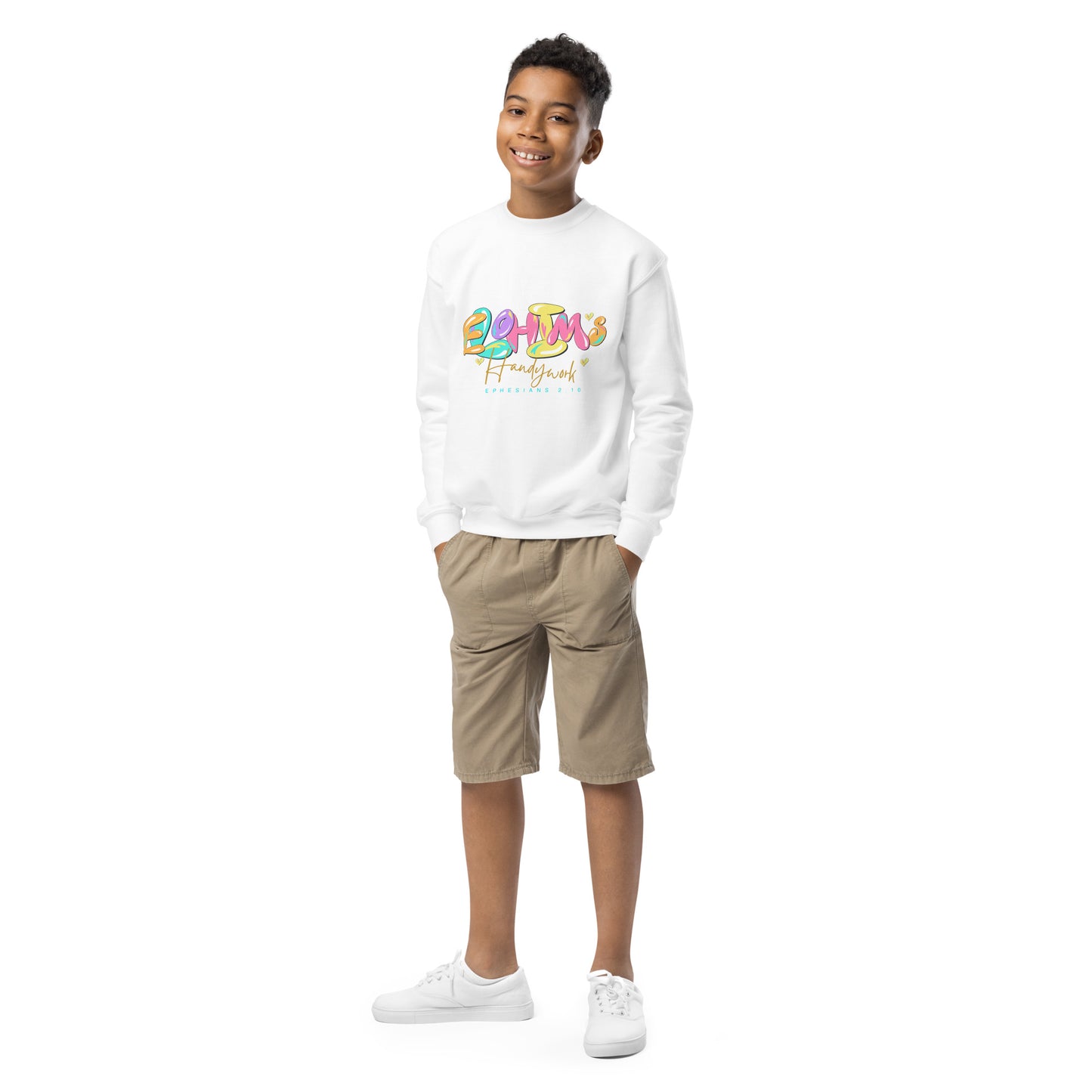 Elohim’s Handy Work, Ephesians 2:10 , Youth crewneck sweatshirt